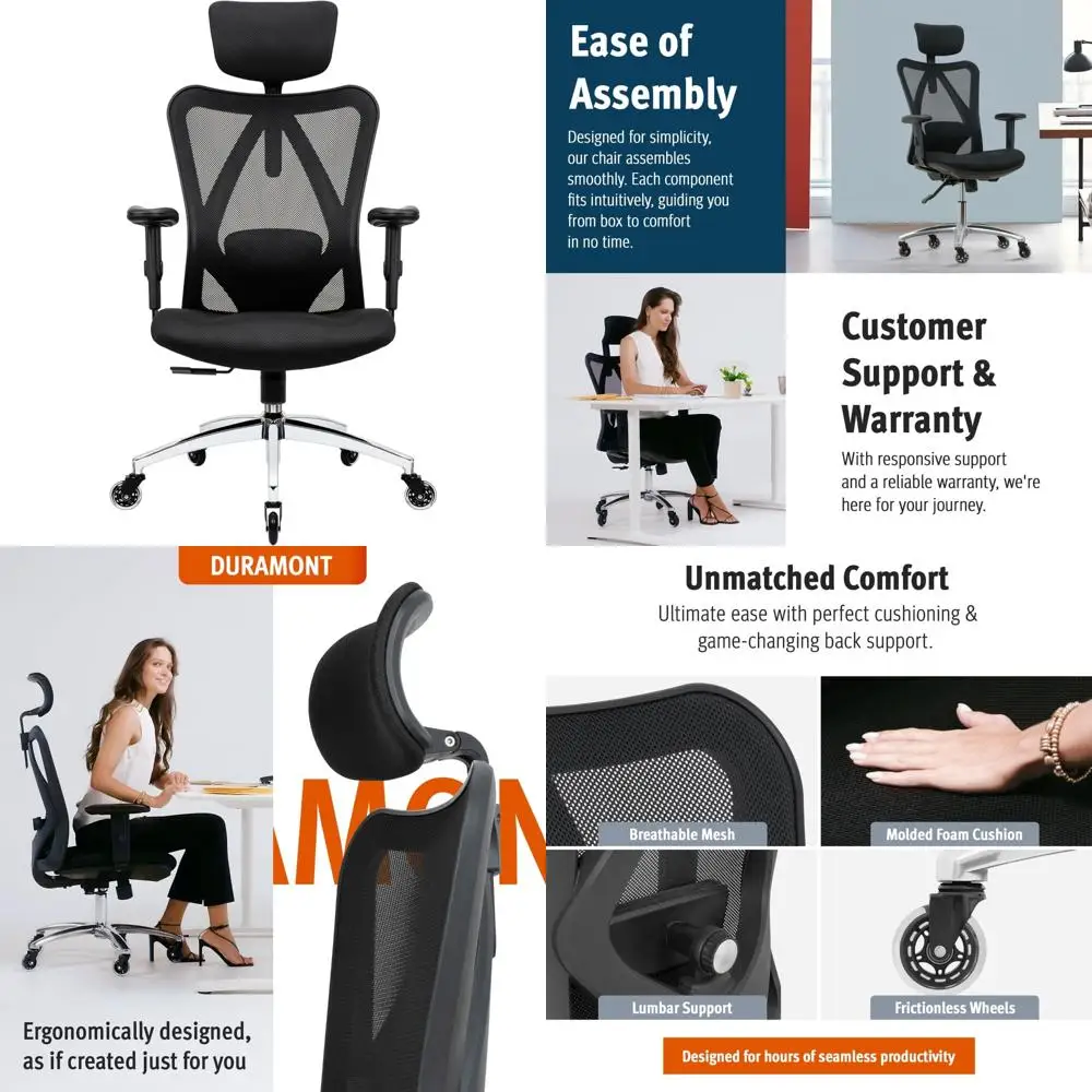 

Ergonomic Office Chair with Adjustable Lumbar Support and Smooth Rolling Wheels - High Back Desk Chair