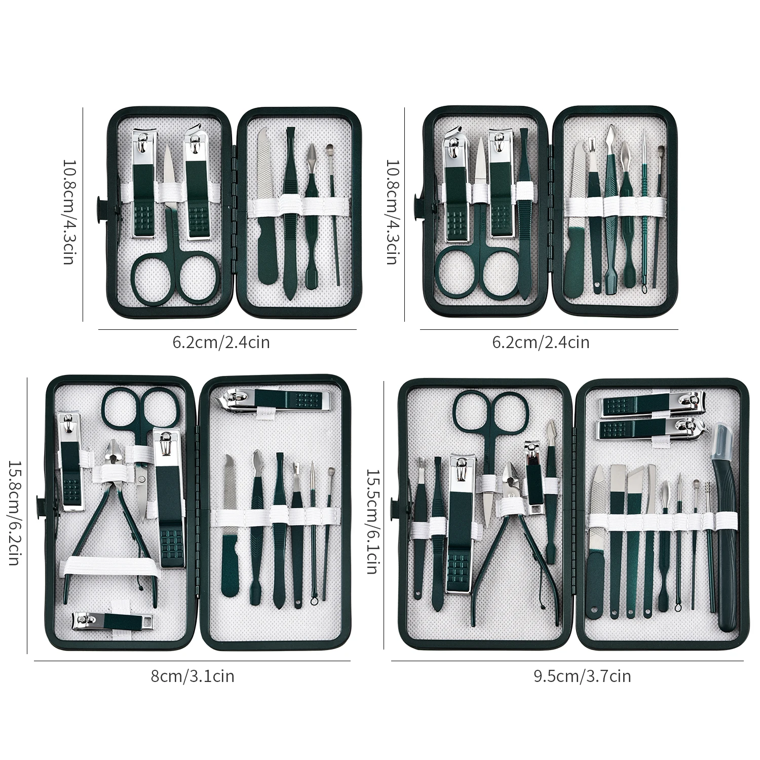 7/10/12/18 Stuks Lente Groen Nieuwe Roestvrijstalen Nagelknipper Set Trioming Tool Set Met Draagbare Case Manicure Art Tool Groen