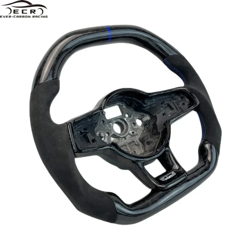 Ever-Carbon Racing ECR Personal Tailor Suede Leather Flat Bottom Car Steering Wheel for MK7 R Carbonfiber Steering Wheel