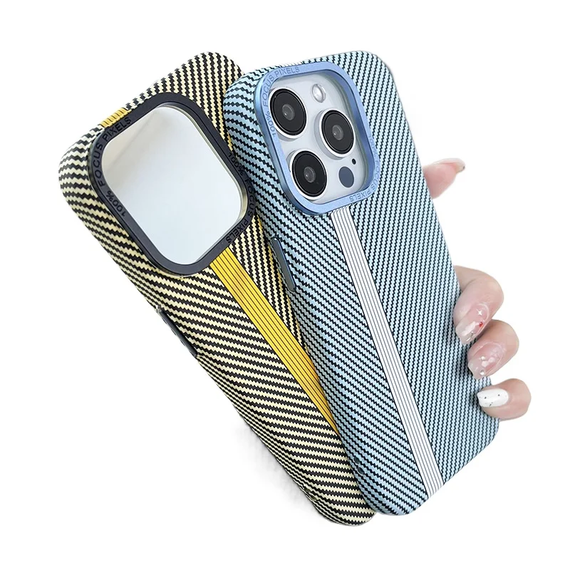

Applicable iPhone16PRO carbon fiber pattern magnetic mobile phone case Apple 15PROMAX metal button protective case