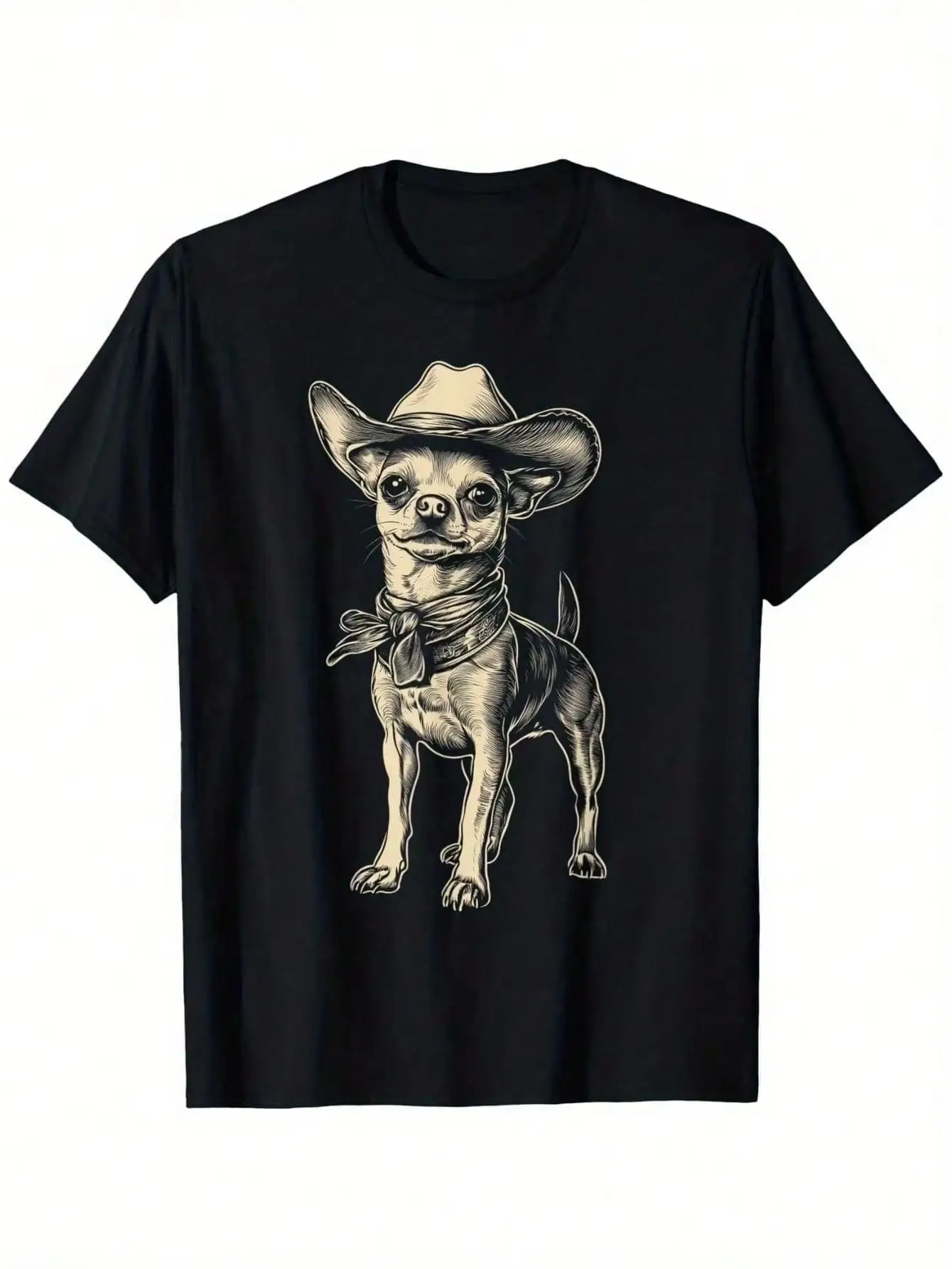 الرجال تي شيرت القطن Chihuahuas يرتدي قبعات الثور مضحك الغربية الكلب أمي أبي تي شيرت الرجال لطيف ميمي الجرافيك تي شيرت قصير للجنسين