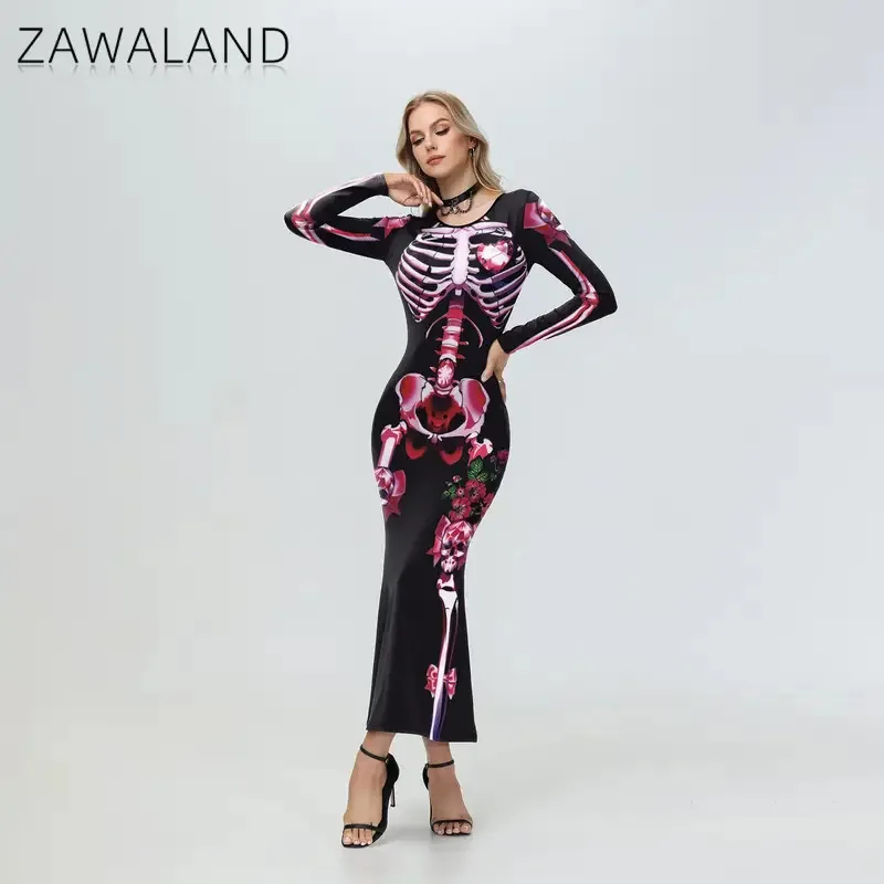 

Zawaland женский костюм розы призрак невесты тема юбка «рыбий хвост» скелет с принтом Хэллоуин ужас вечерние нарядное платье