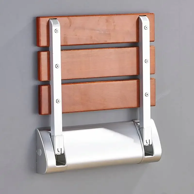 Solid wood bathroom folding seat shower wall stool barrier-free anti-slip bathroom handrail stainless steel chair WF601317