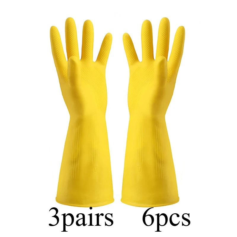 Bright Yellow Latex Cleaning Gloves Flexible Waterproof Anti-slip Reusable Comfortable Fit For Dish Washing Bathroom Outdoor Hou