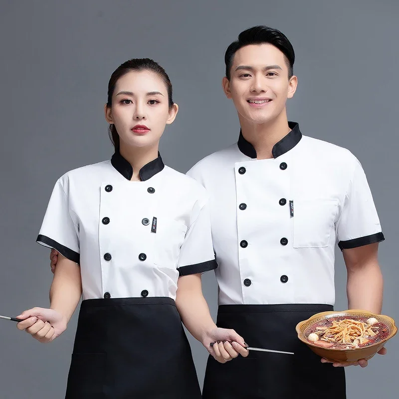 Wholesale Unisex restaurant Uniform Bakery Food Service Short Sleeve Breathable Double Breasted new chef uniform Cooking clothes