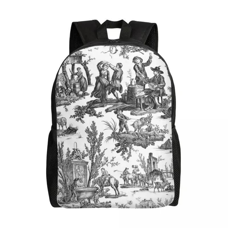 Mochila blanca y negra para ordenador portátil para hombre y mujer, bolsa de libros informal para estudiantes universitarios, bolsa con motivos florales franceses