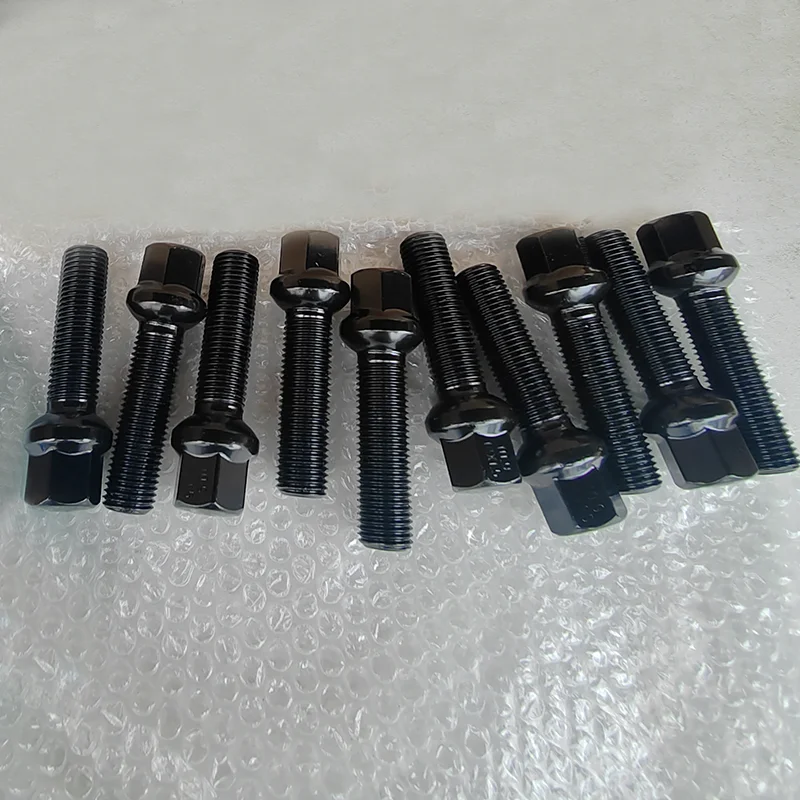 10PCS Car Alloy Screw Nuts Wheel Bolts For Benz VW Golf Thread Length 35mm/40mm/45mm/50mm/55mm/60mm/65mm Ball Shape M14x1.5