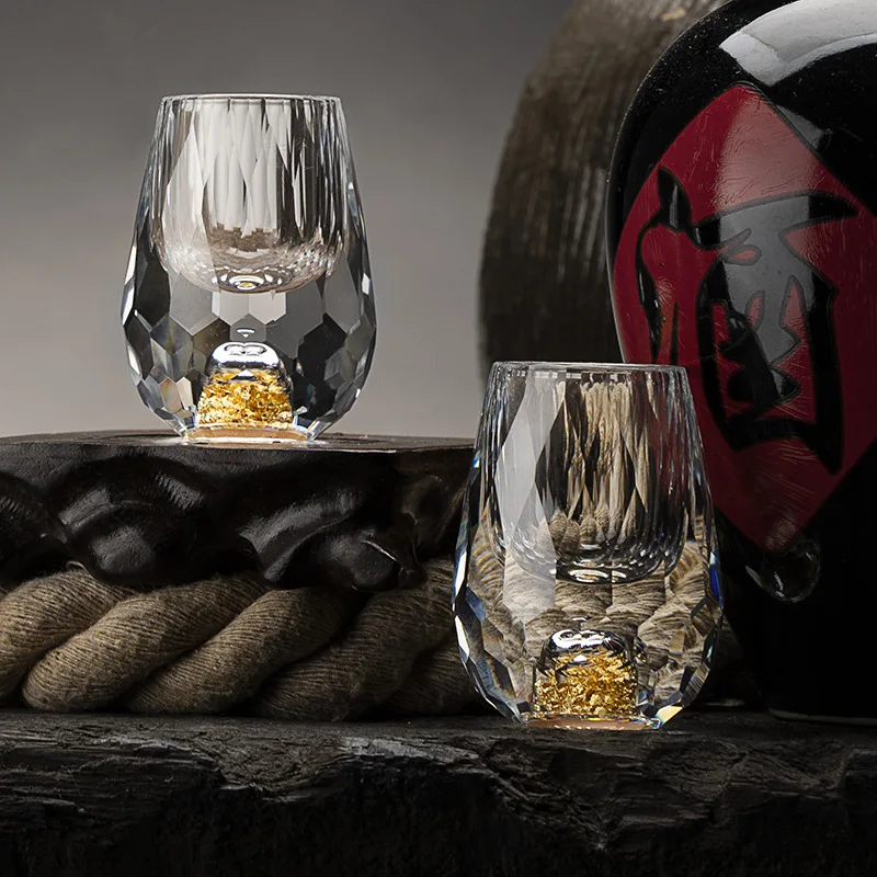 2/6 قطعة من زجاج الجبل الذهبي الكريستالي الفاخر، نظارات رائعة مصنوعة يدويًا للويسكي والفودكا وديكور بار المنزل