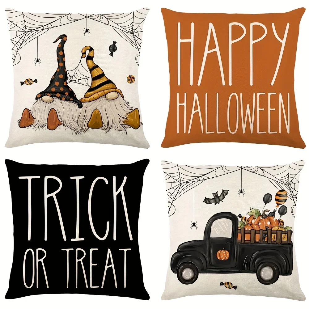 1Pc Happy Halloween Trick Or Treat Pumpkins Truck Faceless Men Print Throw Pillow Case for Home Decor Pillowcase