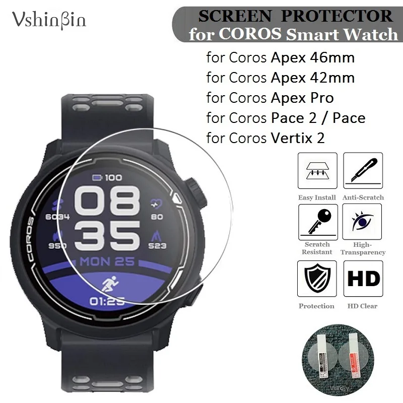 Protector de pantalla de 5 piezas para reloj inteligente, película protectora de vidrio templado para Coros Pace 3 / Pace 2 /Apex 2 Pro 42mm 46mm Vertix 2