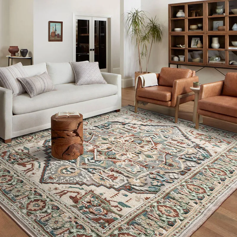 American Stye Vintage Living Room Carpet Persian Moroccan Thick Floor Rug Ins No Glue Handmade Home Sofa Floor Mat Home Bedrom