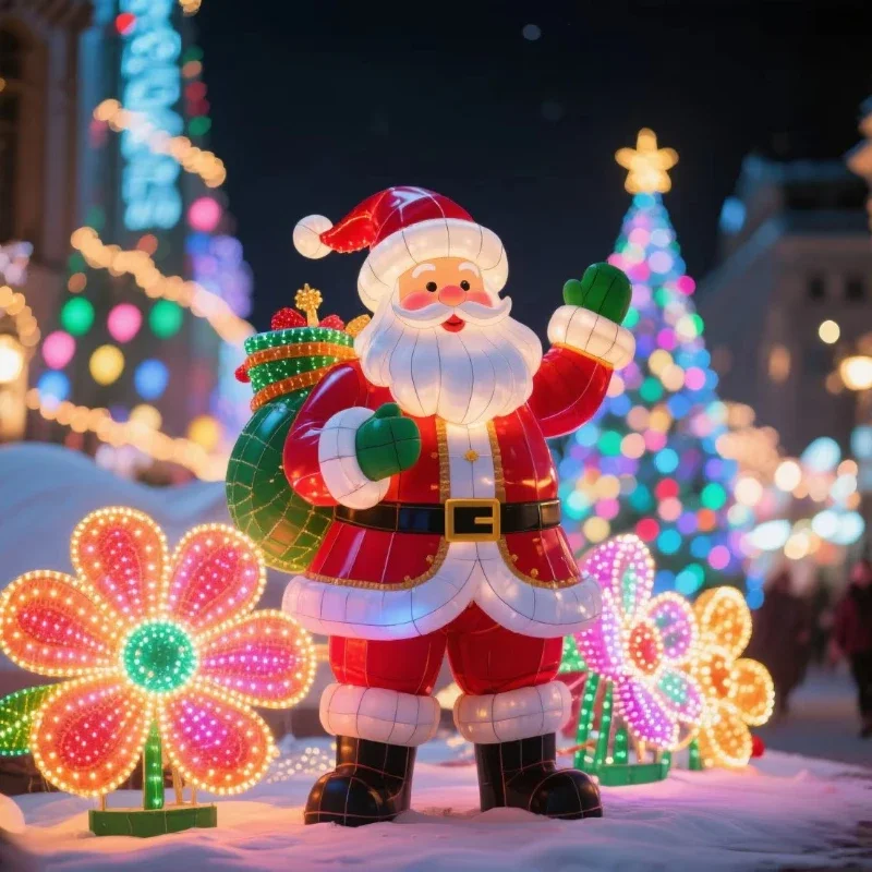 Santa Claus and Christmas tree decorations, party lighting