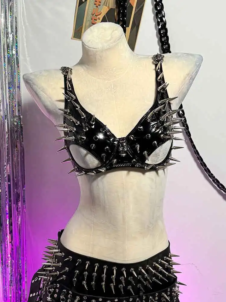 

Harajuku Goth E-Girls Street Wear Punk Rock Y2K Halter Camisole TOPS Eco Skull Trendy Gothic Kawaii Studded Rivet Emo Grunge