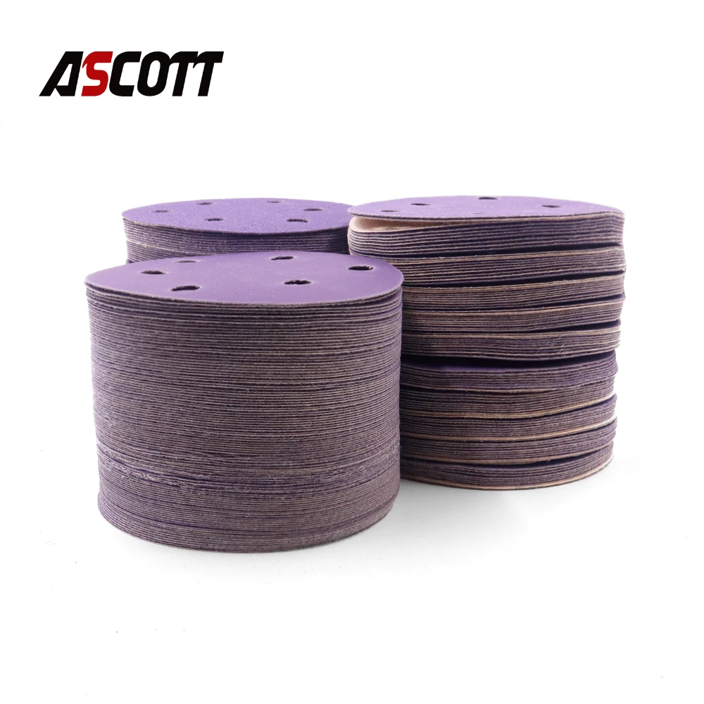 10PCS 5 Inch 6 Hole 125mm Purple Sandpaper 60-1000 Grit Sanding Discs for Wood Grinding Metal Rust Removal Automotive Polishing