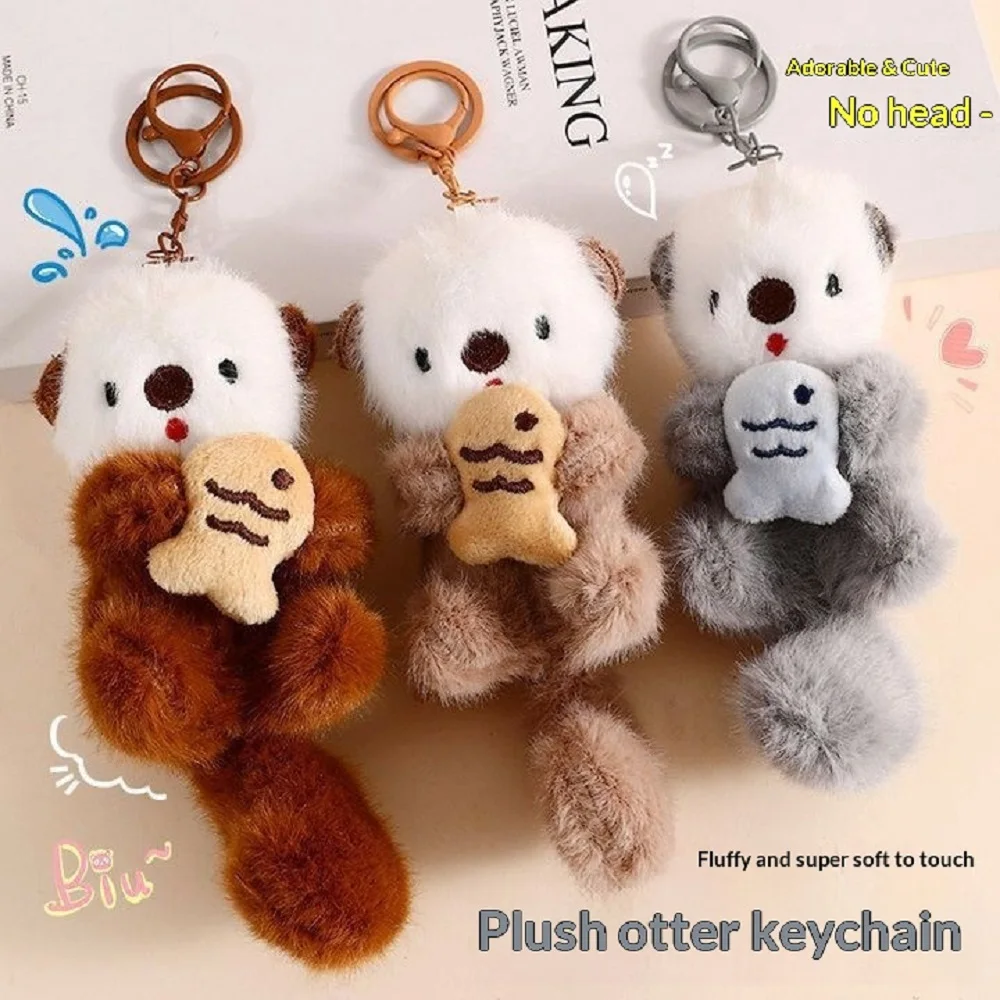 Otte carine che tengono pesci ciondolo in peluche portachiavi zaino portachiavi ciondolo borsa chiave portafoglio ciondolo all'ingrosso