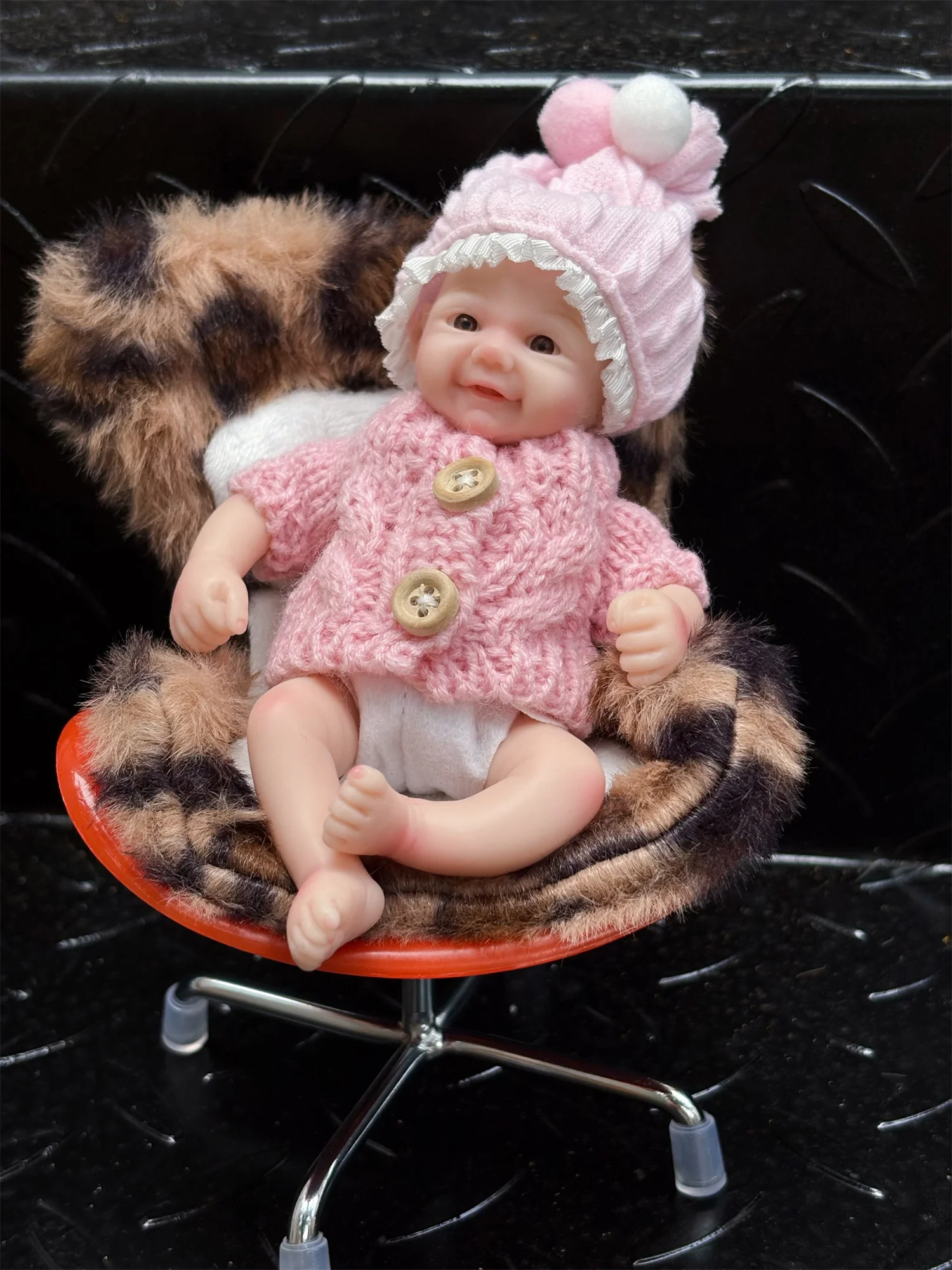 6Inch Open Eyes Mini Solid Silicone Reborn Baby Girl Doll With Painted Bald Dress In Pink Outfits Newborn Mini Reborn Baby Doll