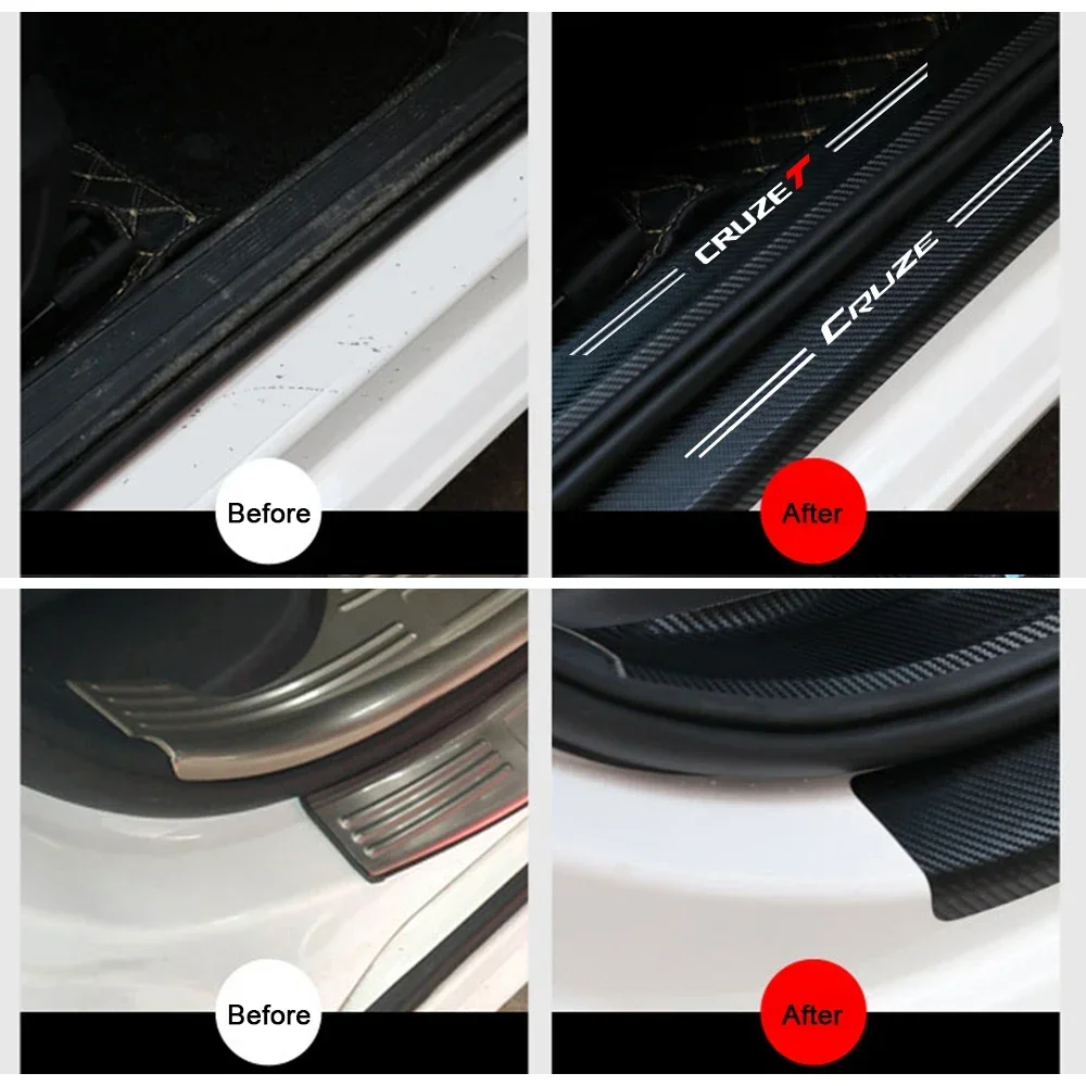 4pcs car stickers door sill strips pedals carbon fiber decorative strips for Chevrolet CRUZE CRUZET Auto Accessories