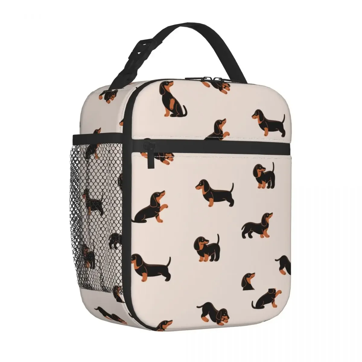 Cartoon Happy Dachshund Insulated Lunch Bag High Capacity Dog Lover Lunch Container Cooler Bag Tote Lunch Box Work Outdoor Women