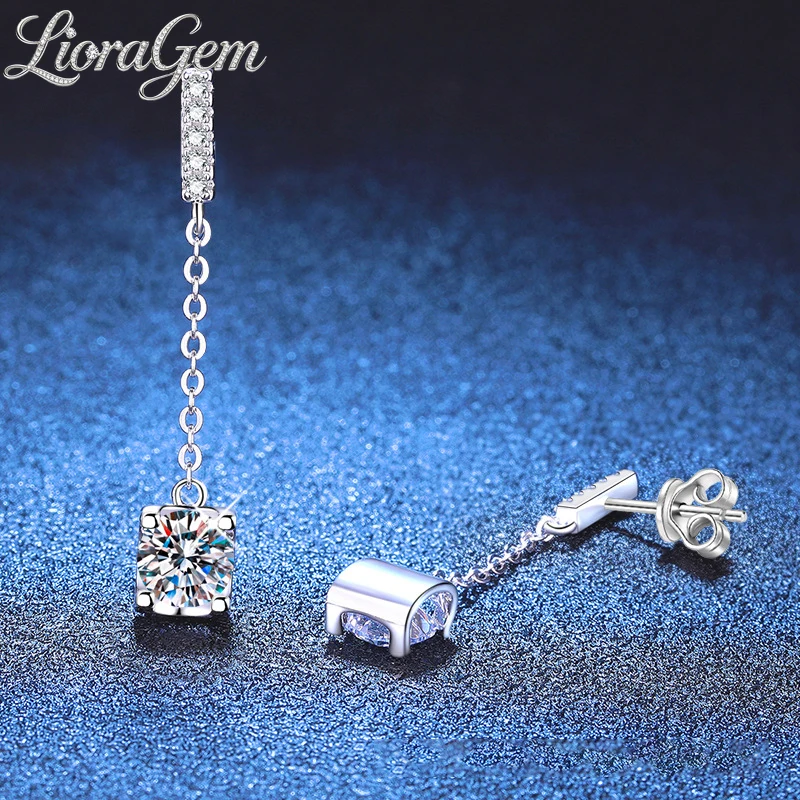 

LioraGem Classic Bull's Head Tassel Moissanite Stud Earrings, Minimalist 1-Carat Moissanite Ear Thread Platinum PT950 Stamp