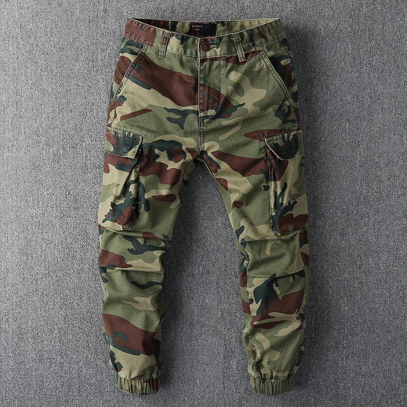 

2023 Autumn Winter New Leggings Camouflage Pants Casual Loose Cargo Pants Big Pockets Zipper Spliced Color Male Trousers