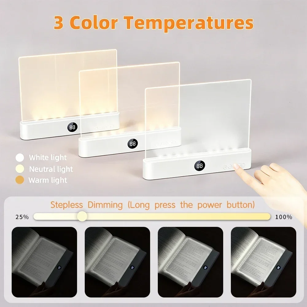 LED Reading Light Book Lamp with 3 Color Temperature Eye Protection Flat Panel Night Light for Bedroom Dorm Travel