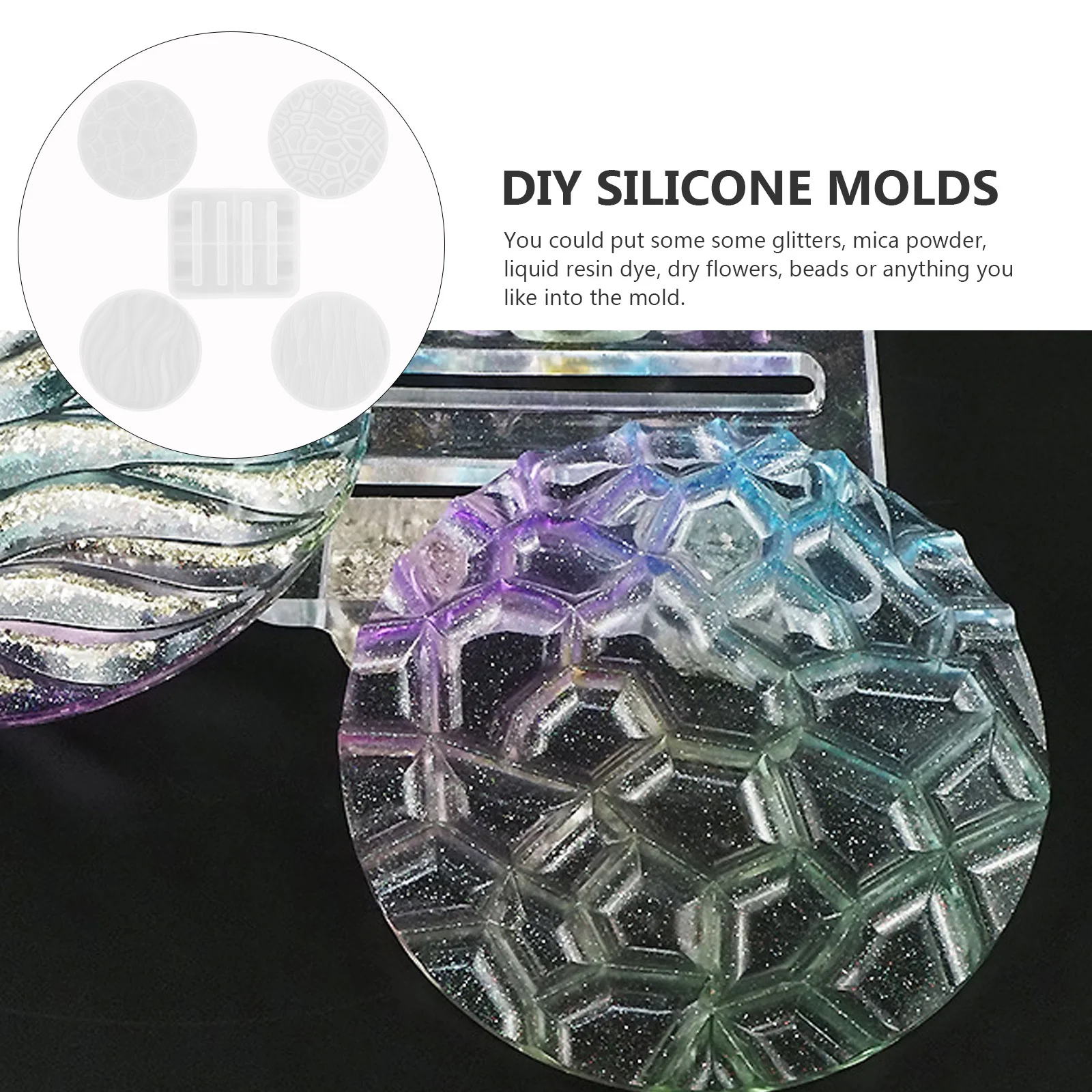 1Set Crystal Epoxy Resin Coaster Molds Silicone DIY Casting Mold Kit Coaster Stand Holder Mold Reusable Cup Mat Making Trays