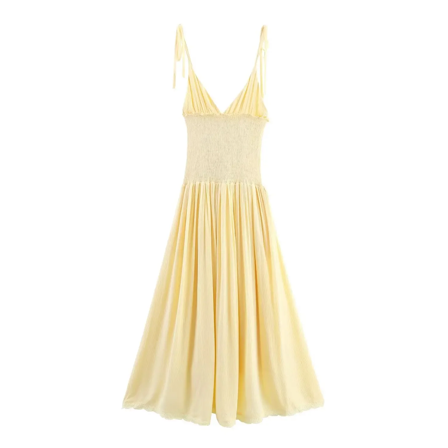 

Summer Fashion Camisole Dress Women Solid Folded Medium Long Waist Strap Dress V-neck Sleeveless Side Zipper Pocket Dresses