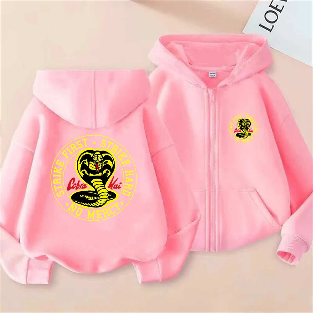 

New Children's cobra Pink Tops Zipper cardigan black Hoodies Girl Boy Kids Autumn Cartoon Clothing Sweatshir festival Gift