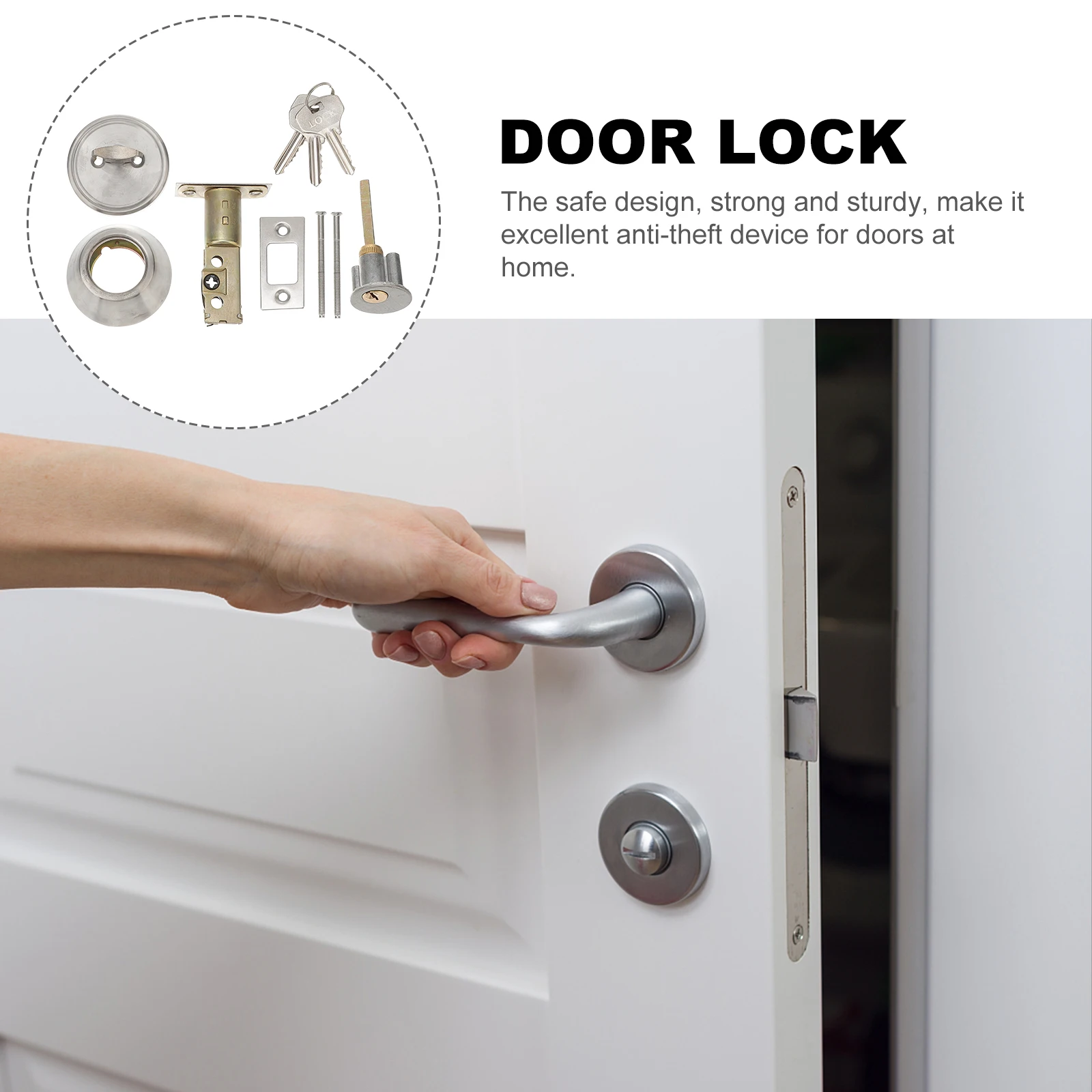 

1 set 1 Set Stainless Steel Round Door Lock Privacy Security Door Knob Lock For Home Front Entrance Bedroom Bathroom Anti-Theft