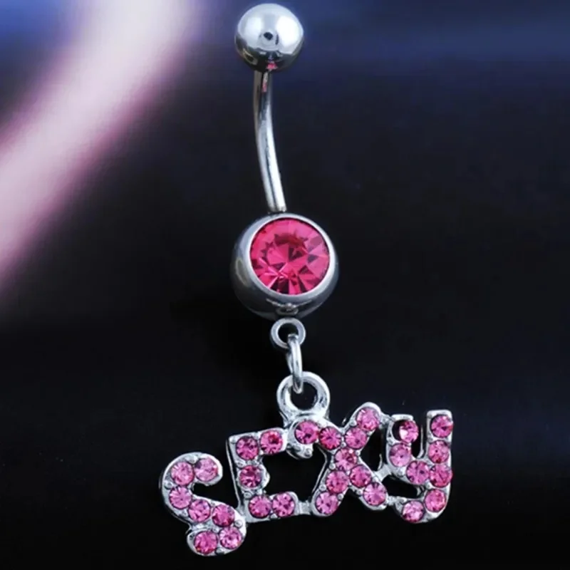 Fashion SEXY Letter Belly Button Ring with Dangle Pendant Stainless Steel Navel Nail Women Body Piercing Club Party Jewelry