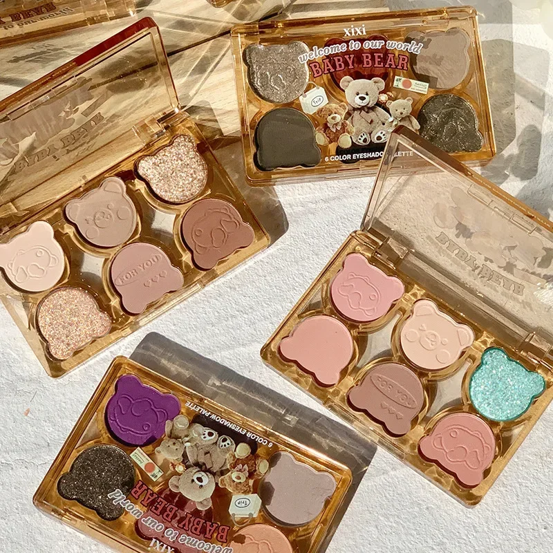 6 colori Eye Shadow Palette Glitter Pearly Eyeshadow Palette Cute Bear Head Fashion coreano Shiny Eye Shadow Charming Eye Makeup