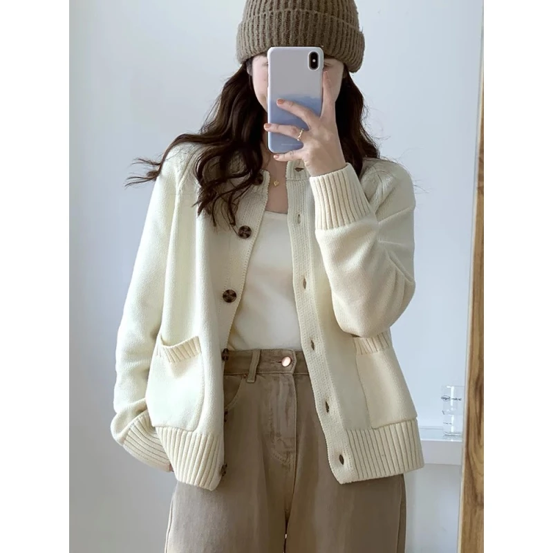 

Высококачественный вязаный свитер, женский кардиган, ранняя осень 2023, новинка, длинный свек без шариков, круглый Ne, обычный, тонкий