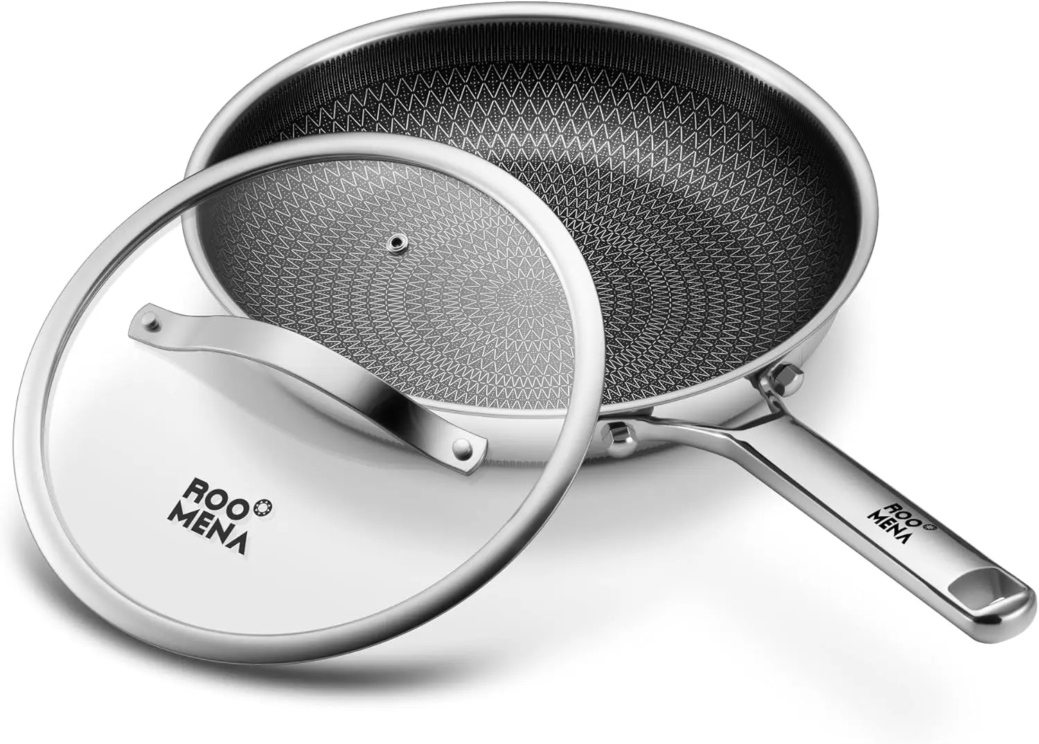 

12-Inch Ceramic Non-Stick Frying Pan with Lid, Tri-Ply Stainless Steel, Oven & Dishwasher Safe