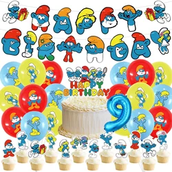 Smurfs Set di decorazioni di compleanno forniture per feste numero palloncini Banner di cartoni animati Cake Toppers ornamento ragazzi ragazze giocattolo puntelli regali