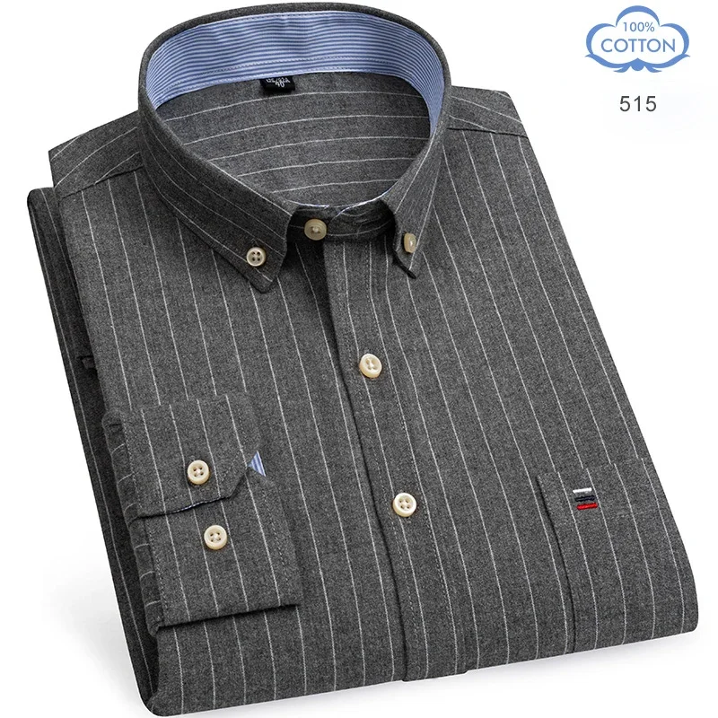 

Pure Cotton Oxford Luxury Brand Thin Soft Men's Social Shirt Buttoned Plaid Formal Work Western Clothing