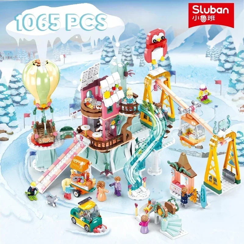 

1065PCS Alps Ski Resort Building Blocks City Streetview Ski Resort Model Bricks Set With Figure Dolls Kids DIY Toy Birthday Gift