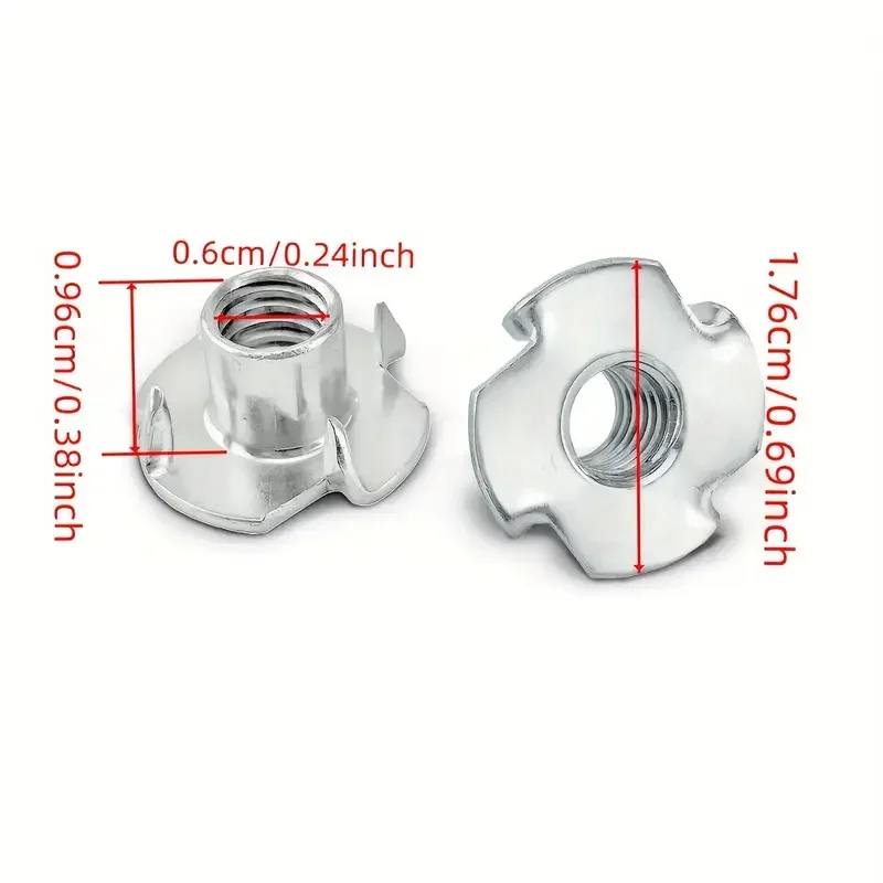 40pcs M6 Stainless Steel T-Type 4-Claw Nuts White Galvanized Rustproof for Wood And Damp Environments