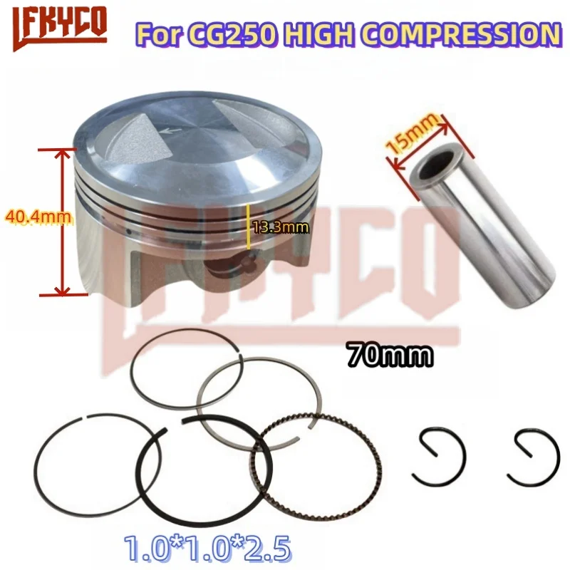 Motorcycle Engine Parts Cylinder 70mm High Compression Piston Rings Pin 15mm Kit For Honda CG250 CG 250CC To 300CC CG300 CRF230