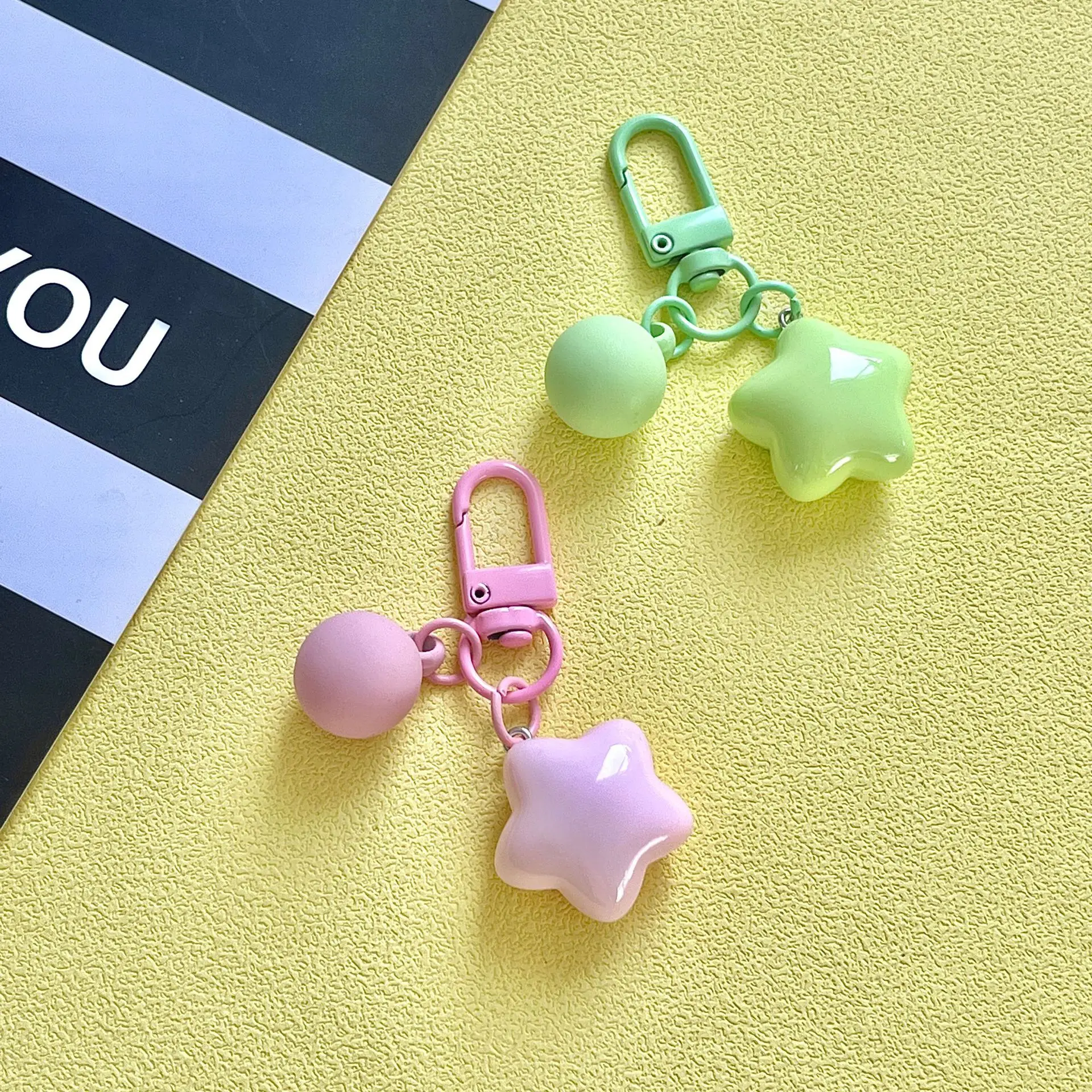 Cute Stars Keychain For Women Pendant Resin Key Chains Girl Bag Charm Earphone Case DIY Accessories Couple Gift