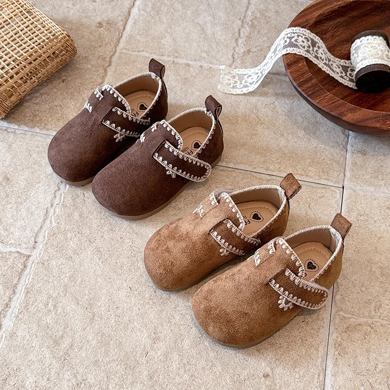 2026 New Girls Leather Shoes 1-14 Years Old Khaki Girls Princess Shoes Four Seasons Lightweight Children's ken Shoes
