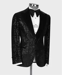 Shiny Sequins Men Suits Peak Lapel Groom Wedding Tuxedos 3 Pieces Sets Male Prom Blazers Slim Fit Business Costume Homme Marrige