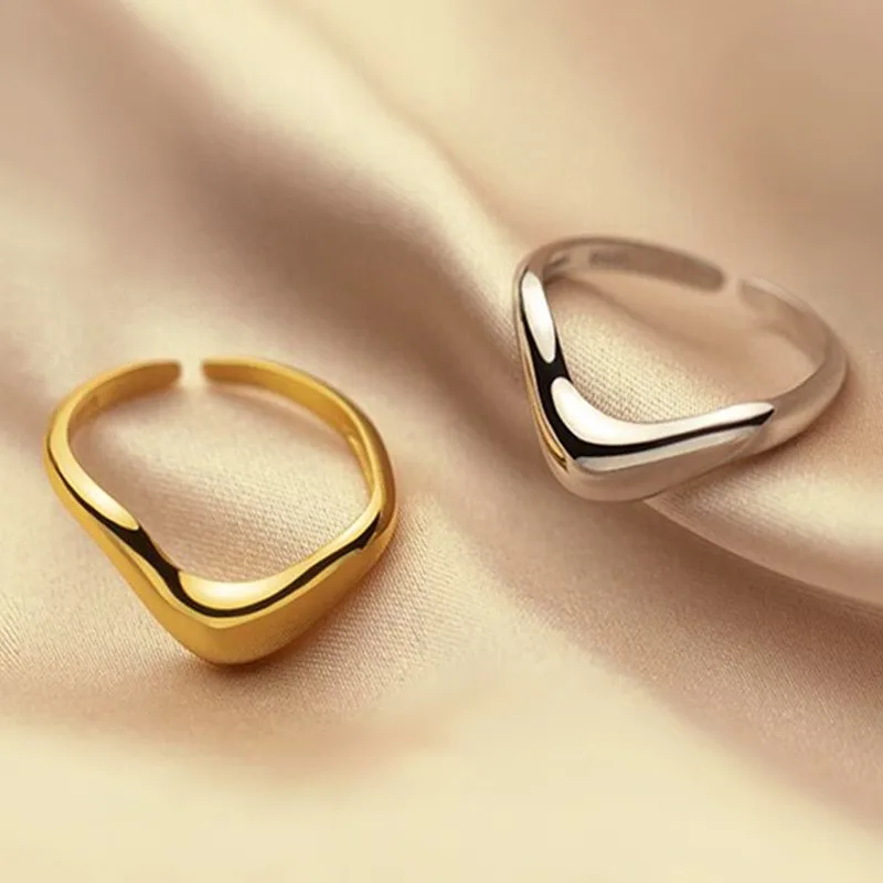 ENSHIR Iregular V Shaped Rings for Women Geometric Unique Adjustable Finger Rings Jewelry