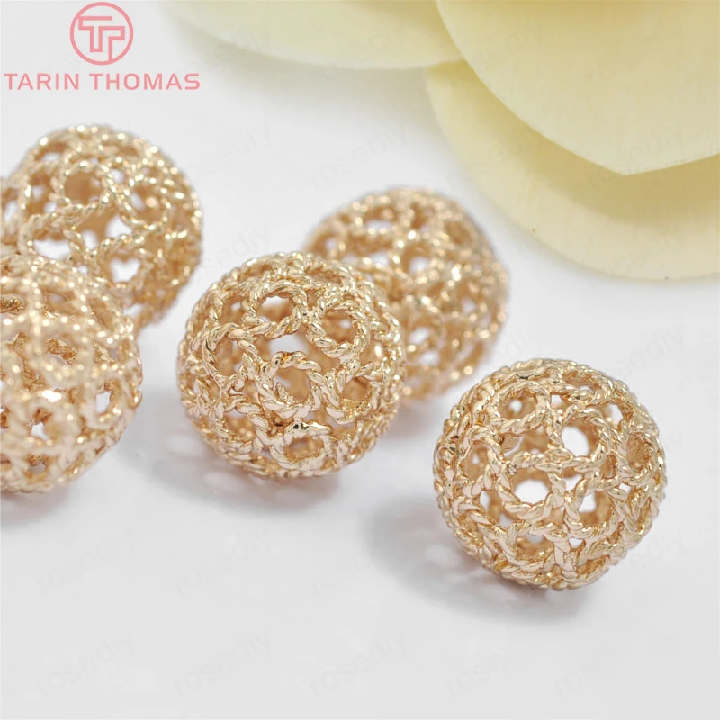 (2803)6PCS 12MM 24K Gold Color Plated Brass Hollow Twisted Round Spacer Beads High Quality Diy Jewelry Accessories