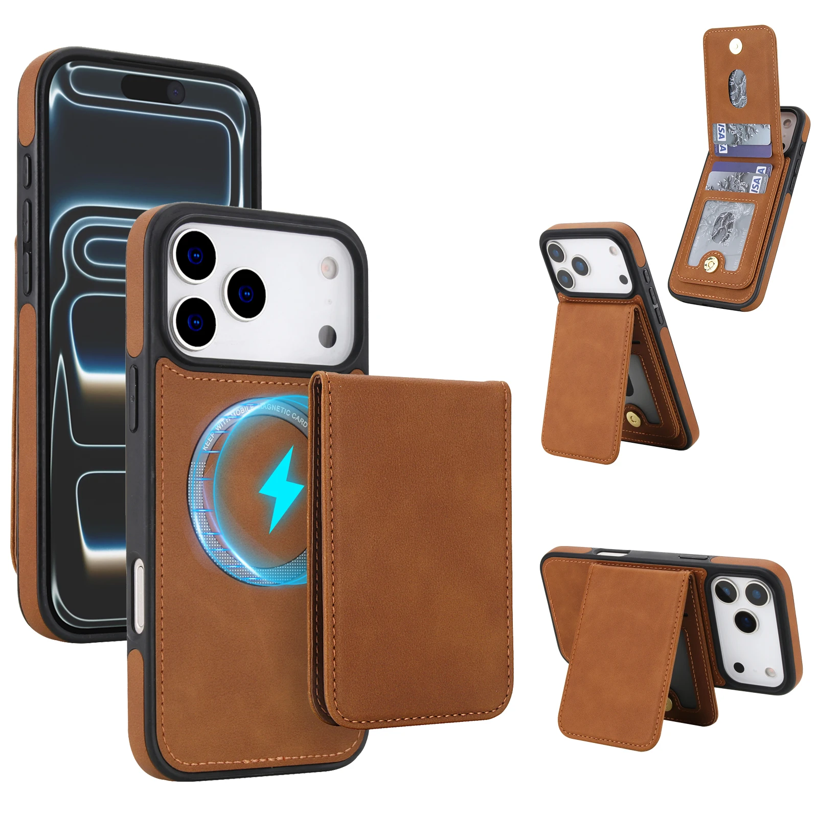 For iPhone 17 16 15 14 13 12 Pro Max Plus 5G Case 2 in 1 Ultra-thin Luxury Magnetic Leather Wallet Card Holder Shockproof Cover