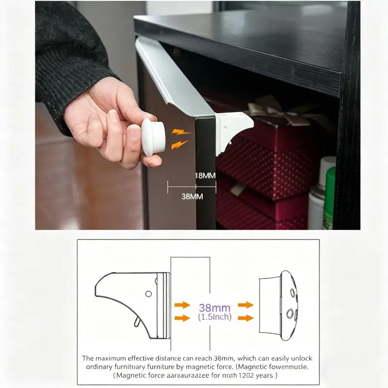 Child Safety Cabinet Door Lock Magnetic Baby Hidden Anti-pinch Drawer Lock Household Protective Magnetic Lock Prevent Danger - view 4