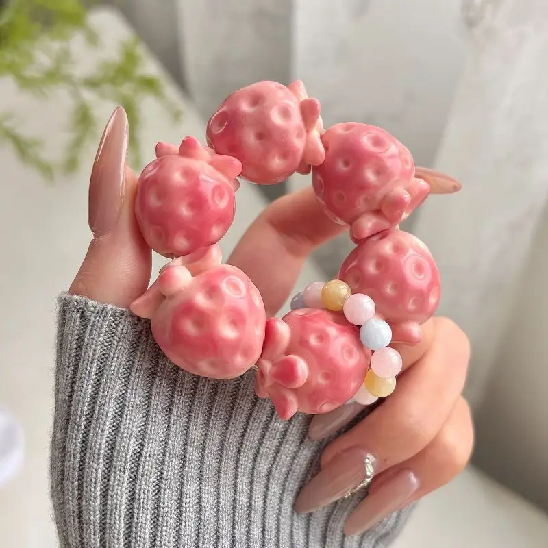 [Same Style]Natural Ivory Fruit Bracelet Strawberry Carving Hand Twist Female Best Friend Cultural Play Handheld Piece - view 3