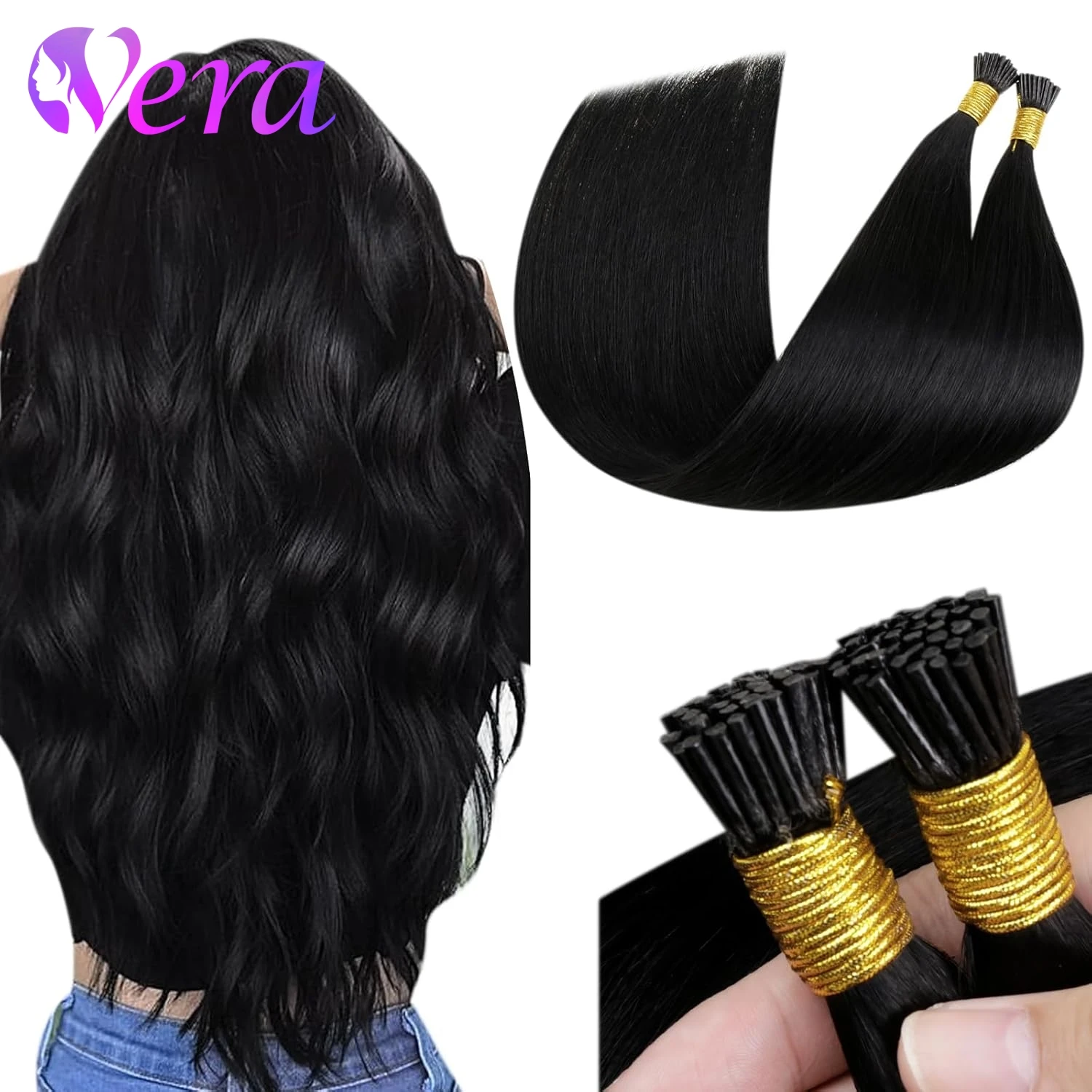 I Tip Hair Extensions Human Hair Straight 26Inch Pre Bonded 100G/Pack I Tip Hair Extensions Natural Black Itip Hair Extensions