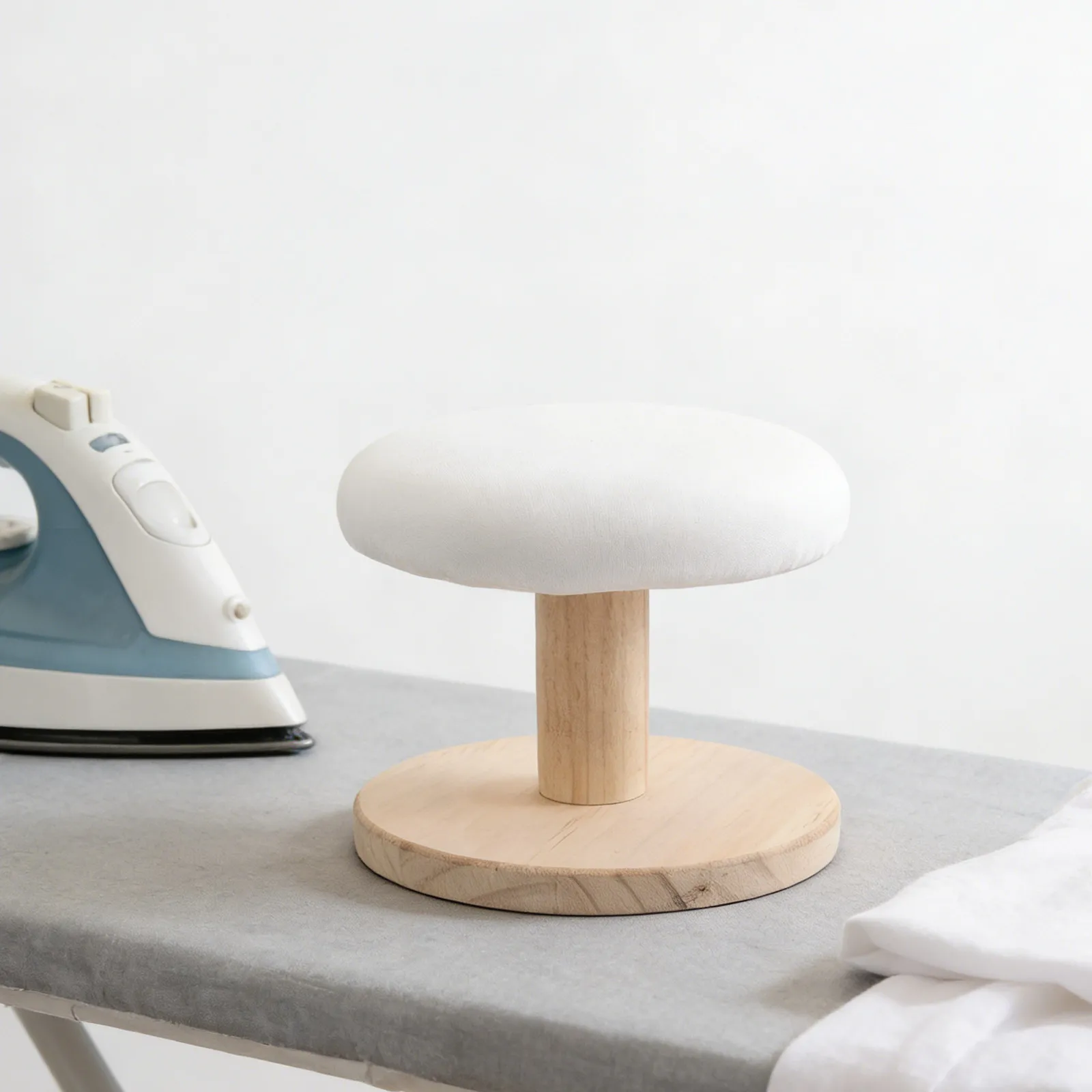 Mini Round Ironing Board Wooden Tailor Sponge Padded Solid Wood Base Home Sewing Ironing Table Collar Cuff Pressing Platform