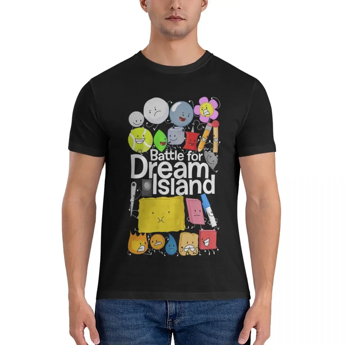 

BFDI Poster Black T-Shirt for Men Cotton Oversized T Shirts Men's Tees Short Round Neck Summer Clothes Tops S-6XL