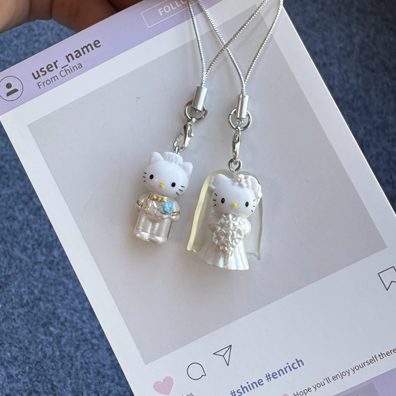Hello Kitty paar sleutelhanger Sanrio 3D mini hanger telefoon ketting cartoon Kitty kat bruiloft metgezel cadeau Valentijnsdag geschenken